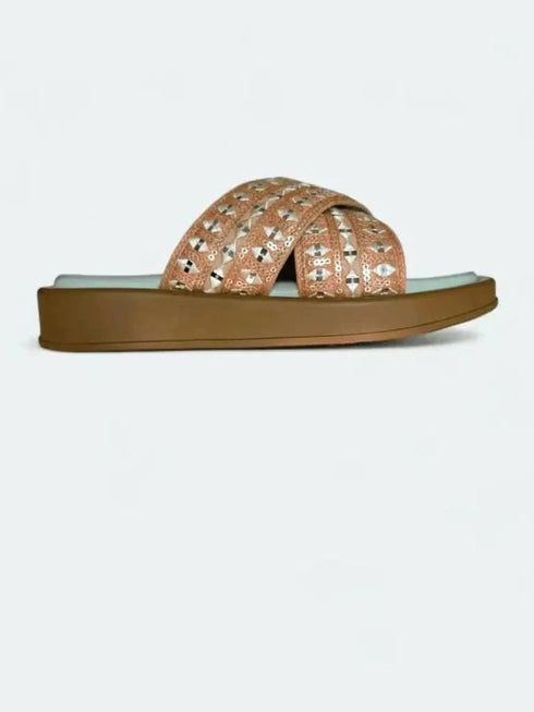 Womens Pastel Green and Pink Criss Cross Slider